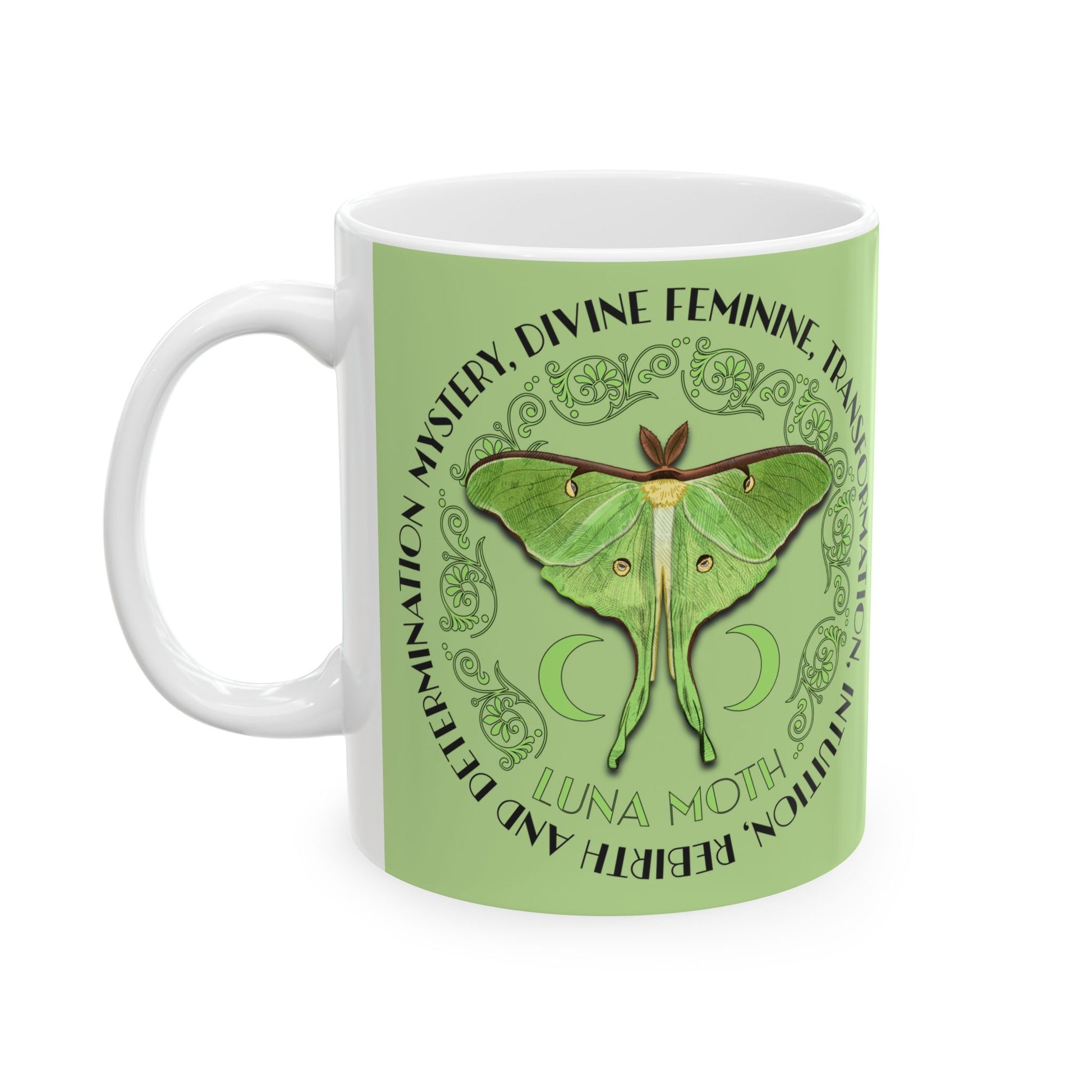 Luna Moth Coffee Mug Devine Feminine Gift For Green Witch Cottagecore Mystical Botanical Gift For Goddess Celestial Energy Coffee Cup BFF Mug Printify   