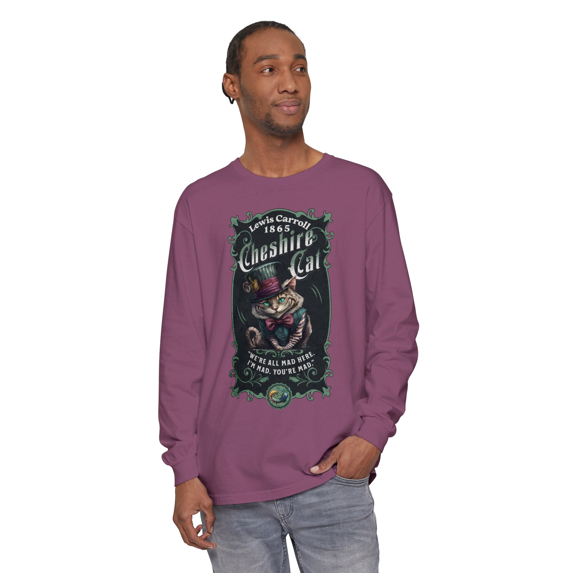 Cheshire Cat Long Sleeve Shirt, Alice in Wonderland, Lewis Carroll Dark Academia TShirt Mad Hatter Tea Party Bookish Book Lover Booktok Gift Long-sleeve Printify   