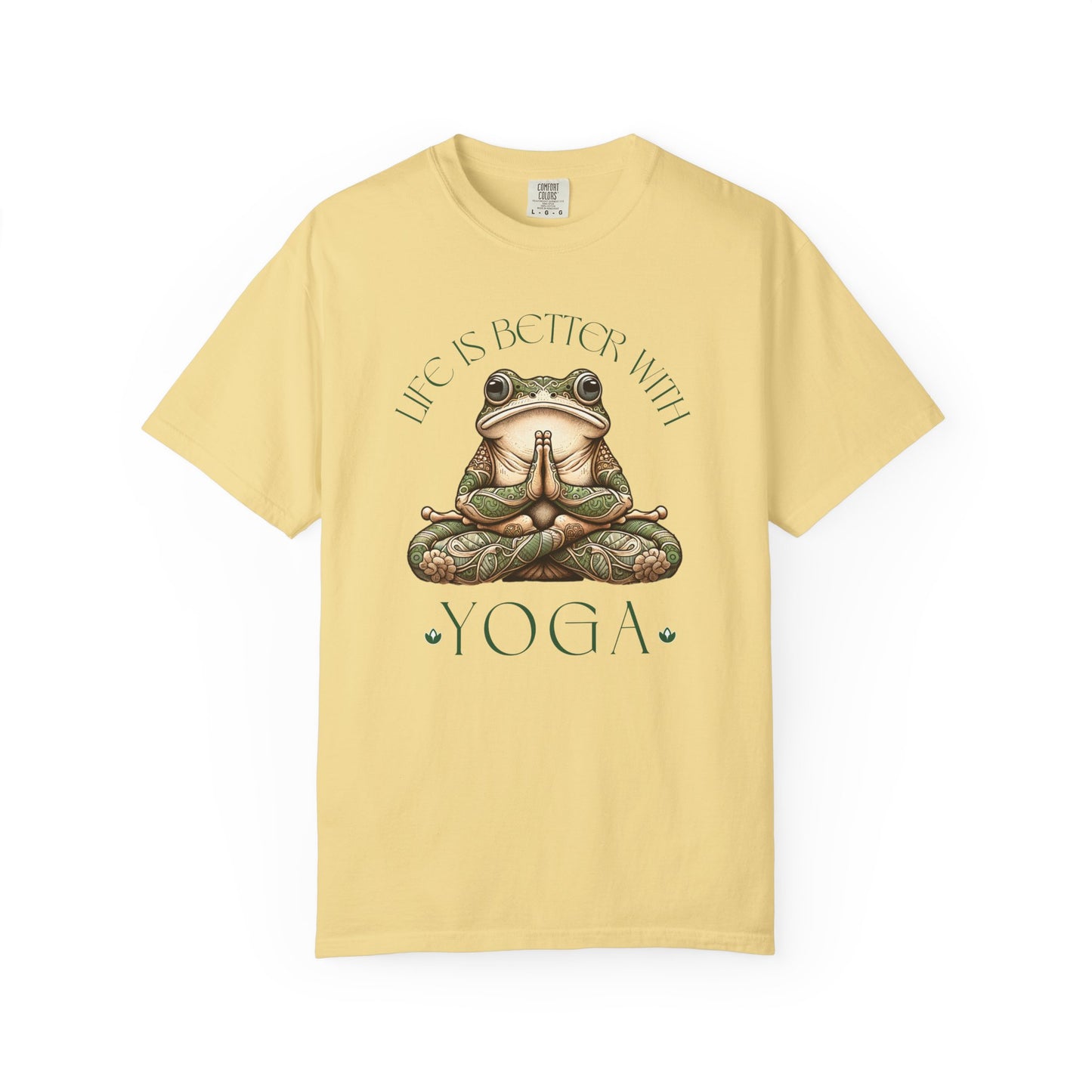 Green Yoga Frog Life Is Better With Yoga Unisex T-Shirt, Casual Wear, Highlander Fan Gift, T-Shirt Printify Butter S