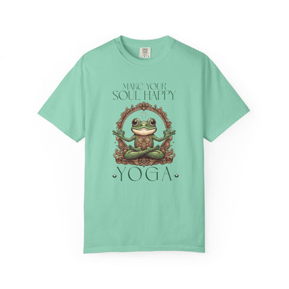 Green Yoga Frog Make Your Soul Happy Unisex T-Shirt, Casual Wear, Highlander Fan Gift, T-Shirt Printify Island Reef S