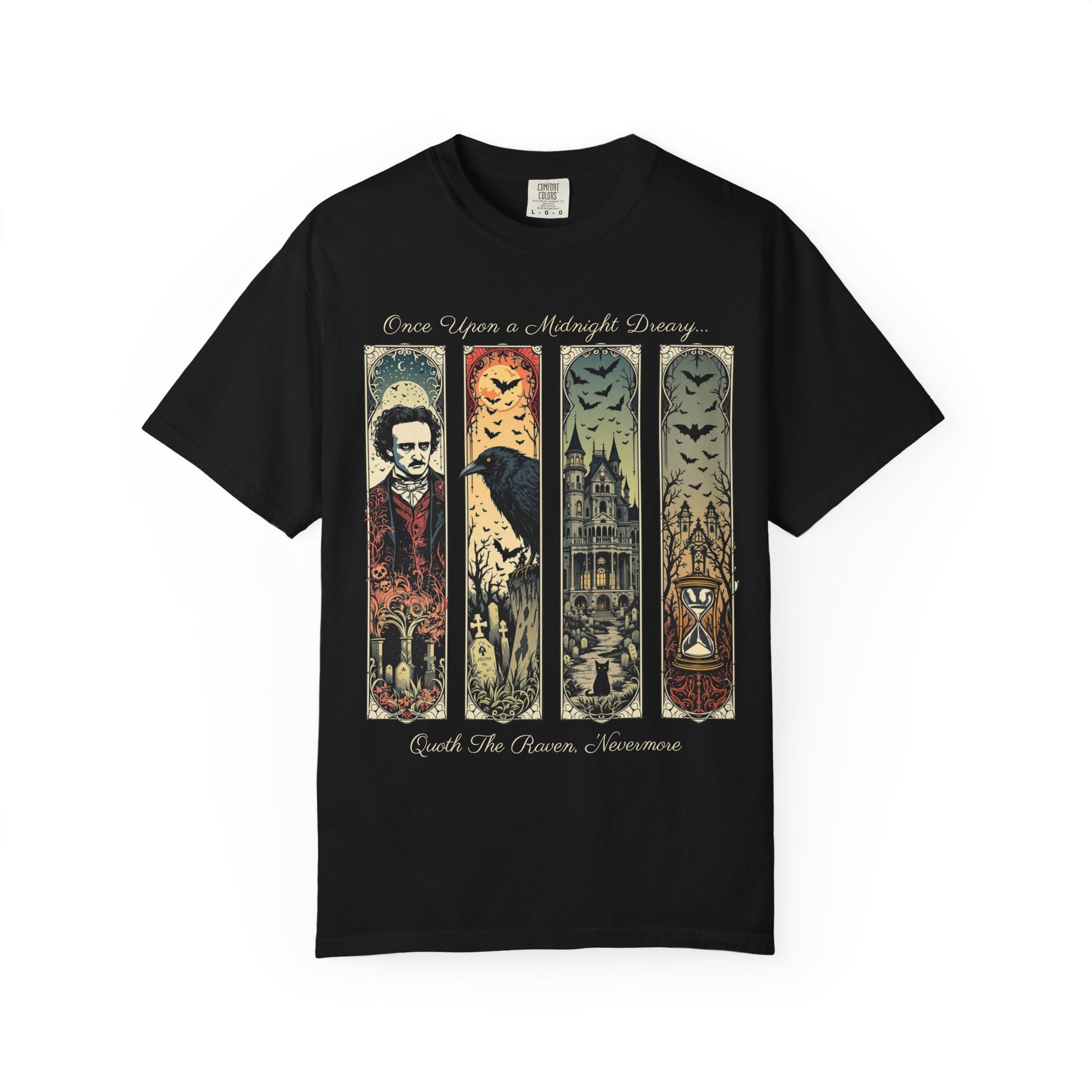 Edgar Allan Poe T-Shirt Gothic Graphic Tee The Raven Nevermore Quote Horror Literature Shirt Dark Academia Aesthetic Halloween Party Gift T-Shirt Printify Black S