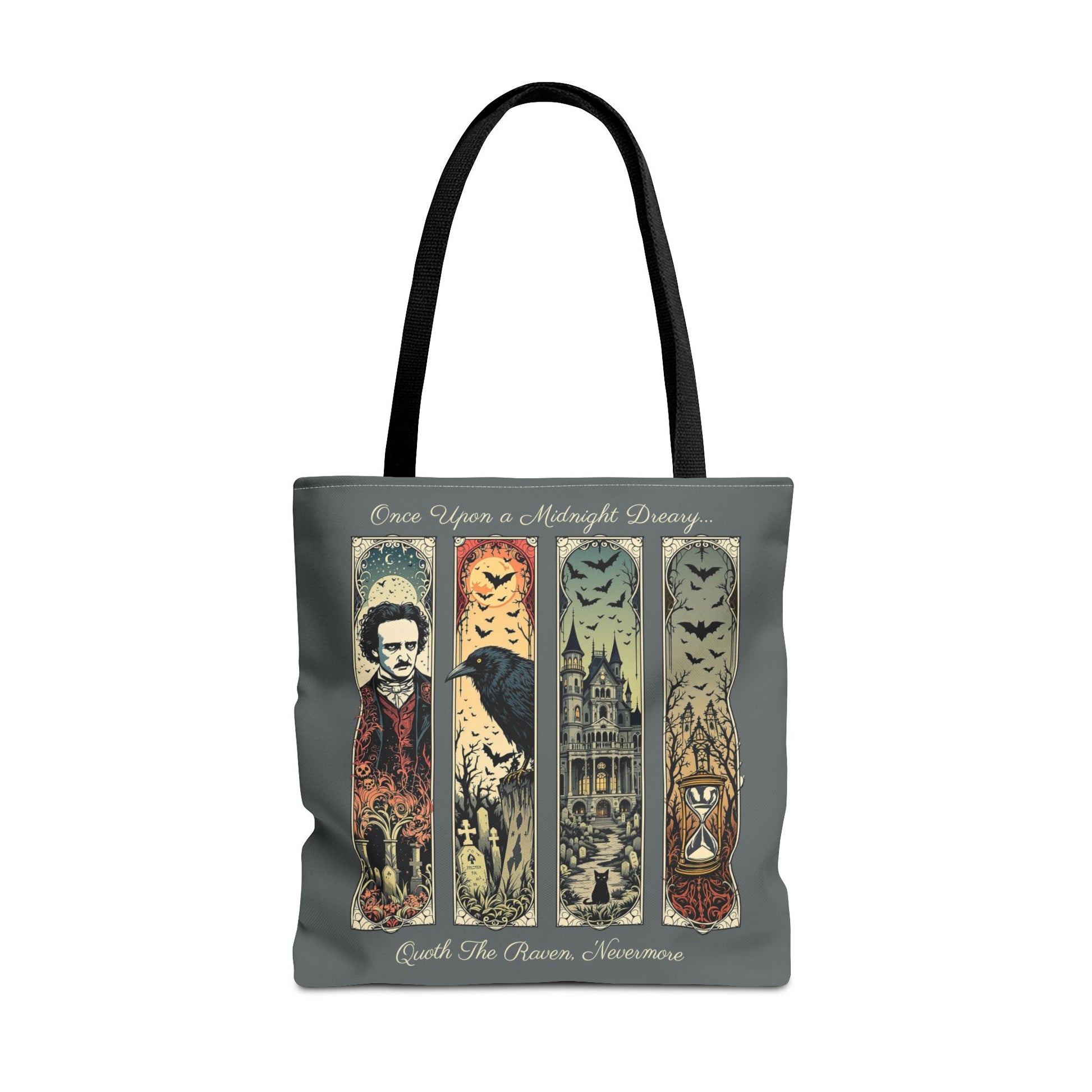 Edgar Allan Poe Tote Bag Gothic Literary Gift for Book Lover Dark Academia Macabre Accessory Halloween Tote Fall School Bag for Poetember Bags Printify 18" × 18'' Black
