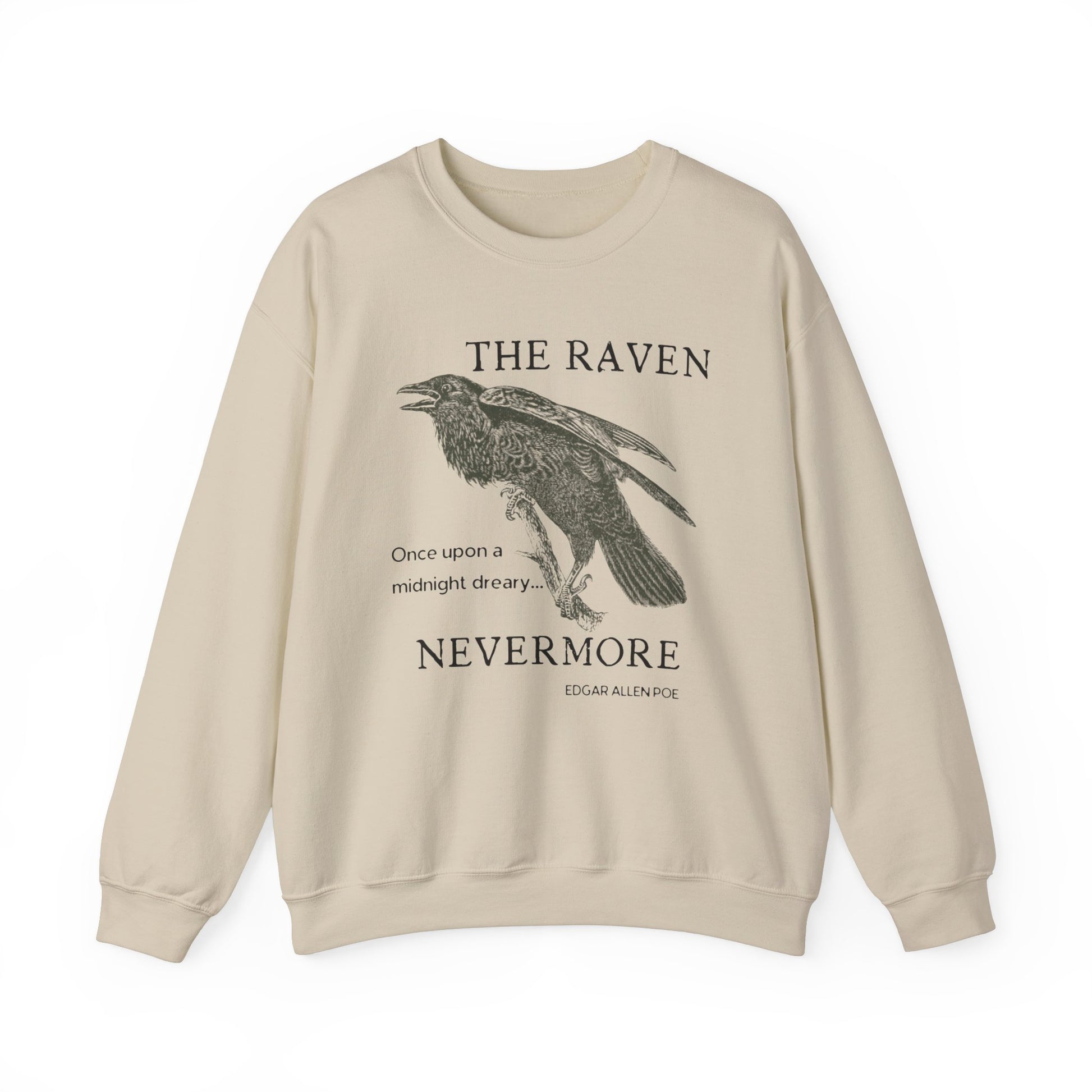 Halloween Vintage The Raven Sweatshirt, Spooky Season Sweater, Trick or Treating Shirt, Halloween Party, Edgar Allen Poe, Nevermore, Gothic Sweatshirt Printify S Sand 