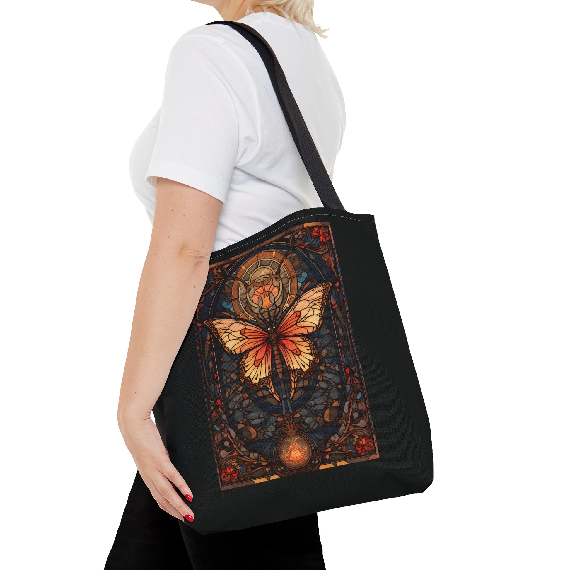 Stained Glass Butterfly Tote Bag, Pretty Tarot Card Shoulder Bag, Book, Library, Grocery, Travel Bag, Dark Academia, Bookish Bookclub Gift, Bags Printify   