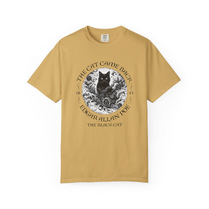 Gothic Cat TShirt Edgar Allan Poe The Black Cat Dark Academia Cottagecore Aesthetic Book Lover Gift Haunting Apparel Halloween Fall Tee T-Shirt Printify Mustard S