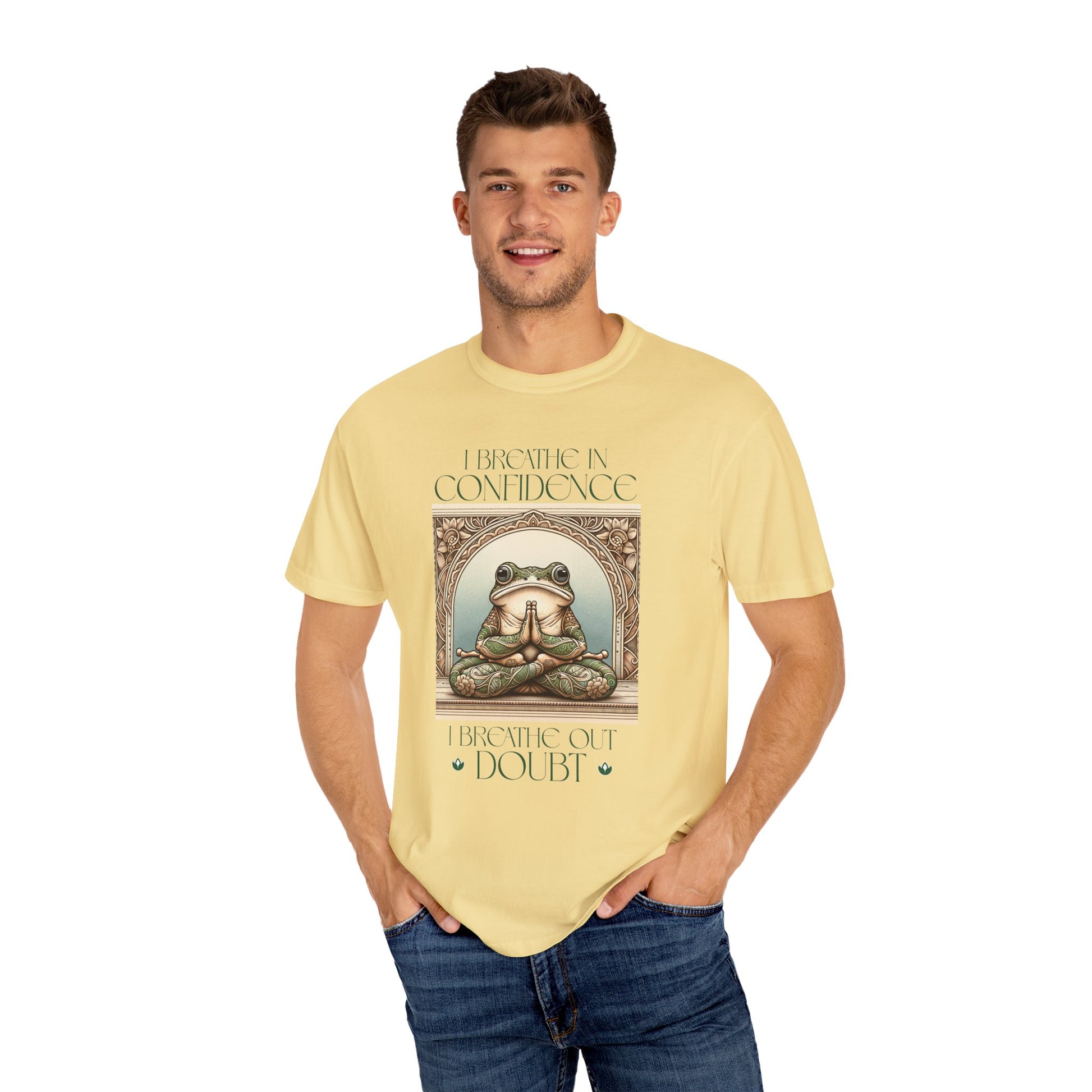 Yoga Frog Breath in Confidence Green Unisex T-Shirt, Casual Wear, Highlander Fan Gift, Comfortable Graphic Tee T-Shirt Printify