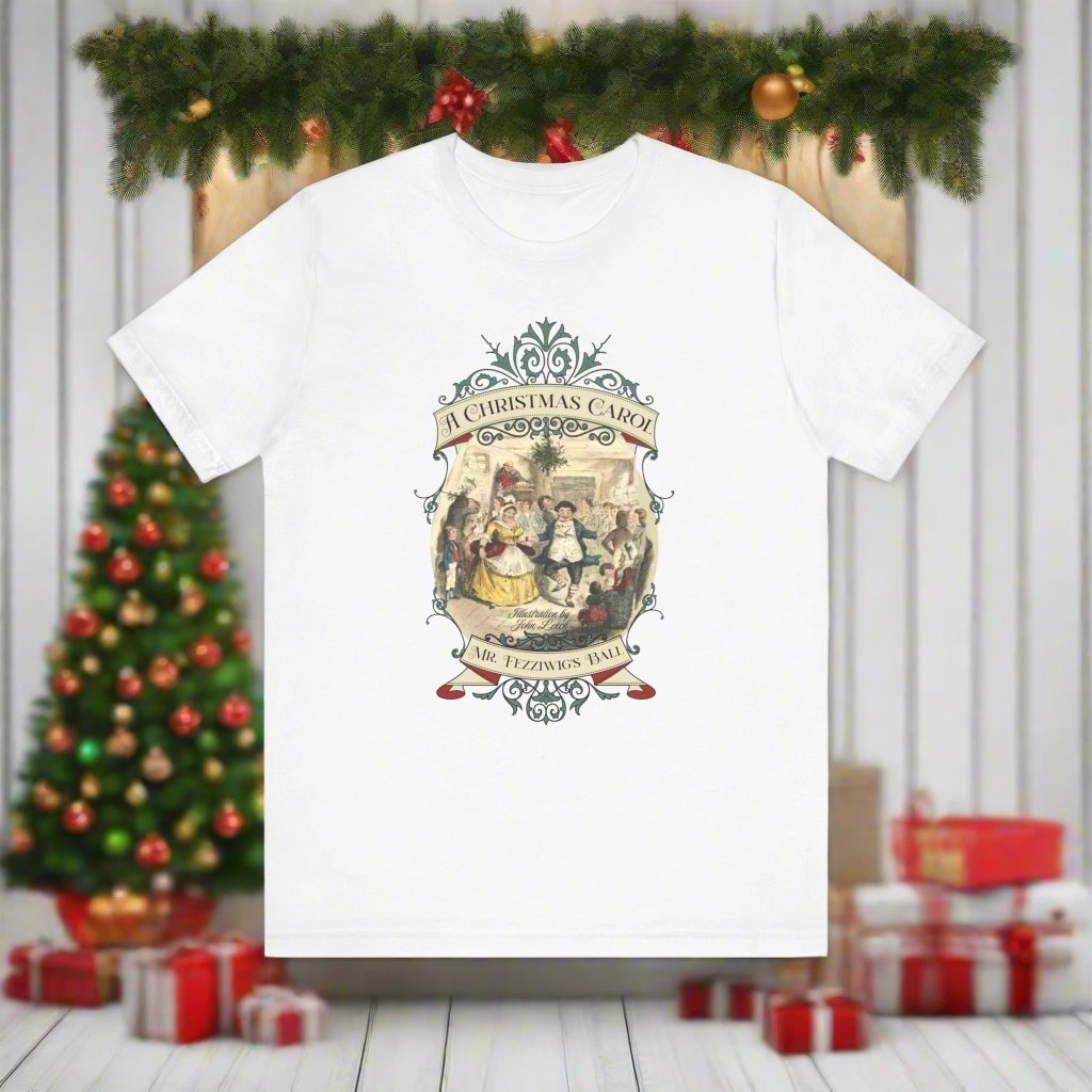 A Christmas Carol TShirt, Vintage Charles Dickens Victorian, Scrooge Fezziwig's Ball, Holiday Tradition X-Mas Movie T-shirt Bookish Christmas T-Shirt Printify White XS 