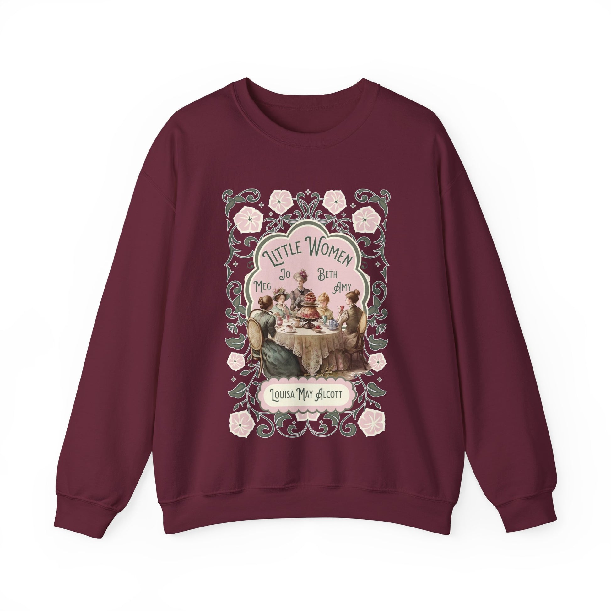 Little Women Sweatshirt, Louisa May Alcott Historical Romance Sweater, Bookish Literary Fan Art Gift, Gift for Her, Bookclub Crewneck Shirt Sweatshirt Printify S Maroon 