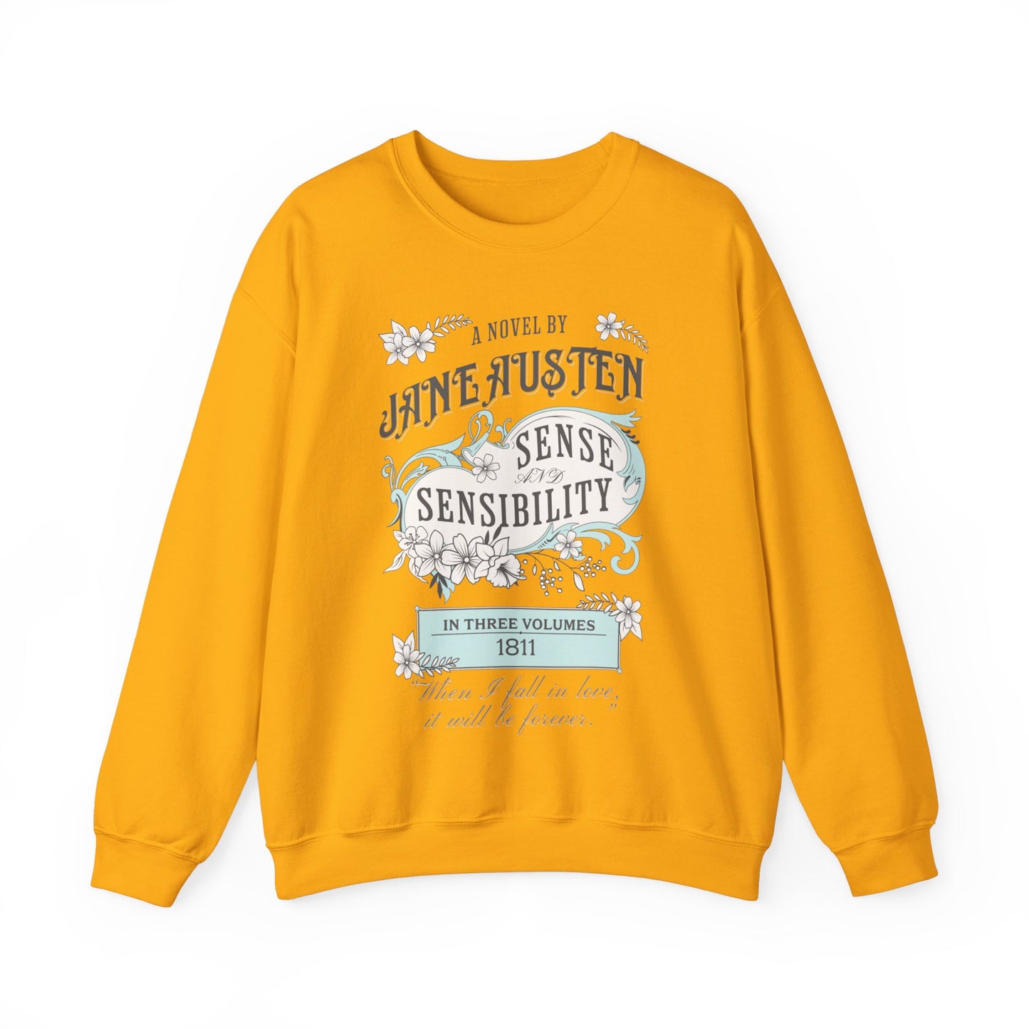 Jane Austen Sweatshirt, Sense & Sensibility Historical Romance Sweater, Bookish Literary Jane Austen Fan Art Gift, Gift for Her, Readers, Sweatshirt Printify S Gold 