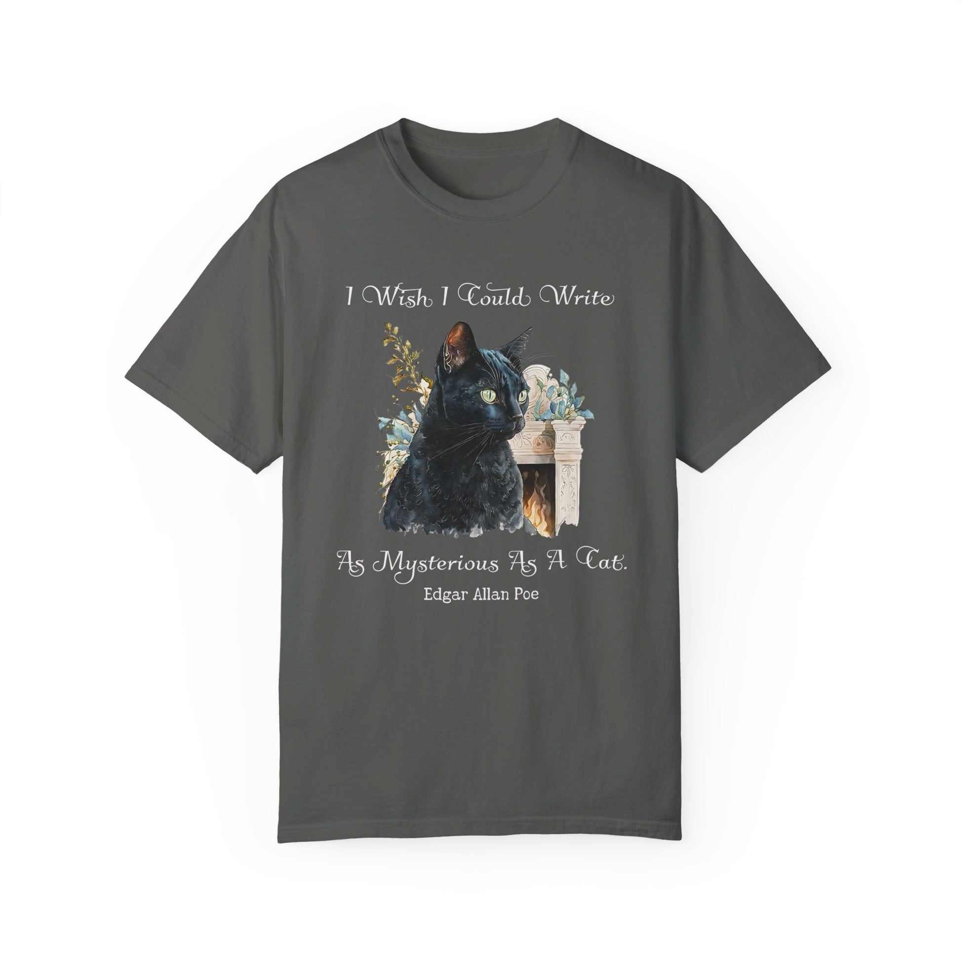 Edgar Allan Poe T-Shirt The Black Cat Nevermore The Raven Poe Fan Art Poetry Book Lover, Dark Cottagecore Macabre Gift, Light, Dark Academia T-Shirt Printify Pepper S 