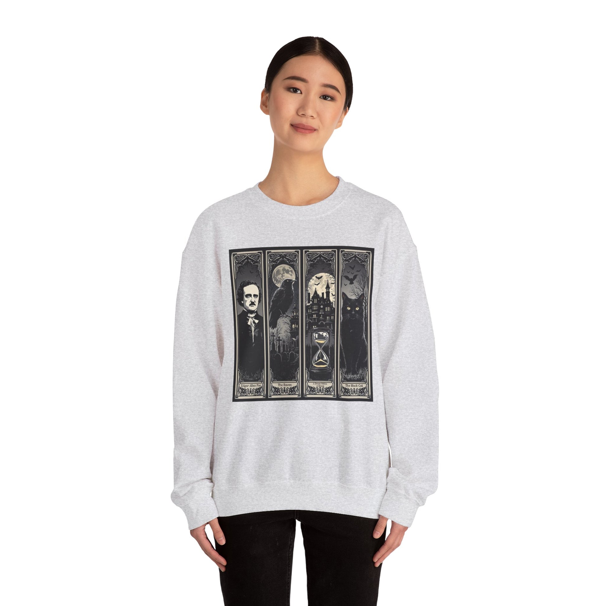 Edgar Allan Poe Sweatshirt The Raven Nevermore Gothic Horror Sweater Dark Academia Macabre Halloween Gift for Book Lovers Birthday Christmas Sweatshirt Printify