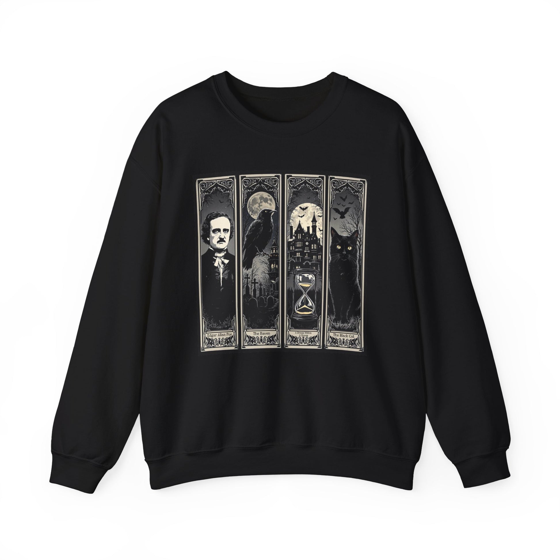 Edgar Allan Poe Sweatshirt The Raven Nevermore Gothic Horror Sweater Dark Academia Macabre Halloween Gift for Book Lovers Birthday Christmas Sweatshirt Printify Black S