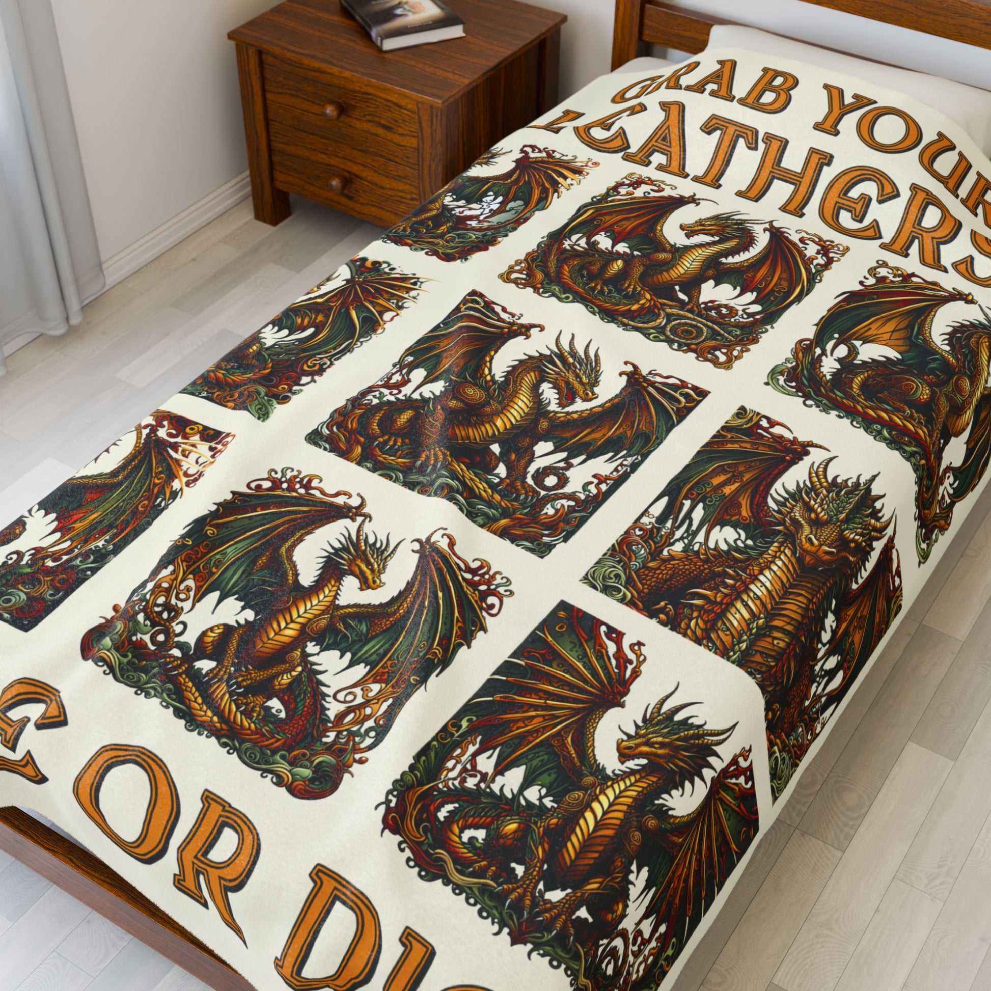 Grab Your Leathers Ride Or Die Dragon Velveteen Blanket - Perfect for Book Lovers, Gifts for Sisters, Home Decor, Reading Nook, Cozy Nights All Over Prints Printify