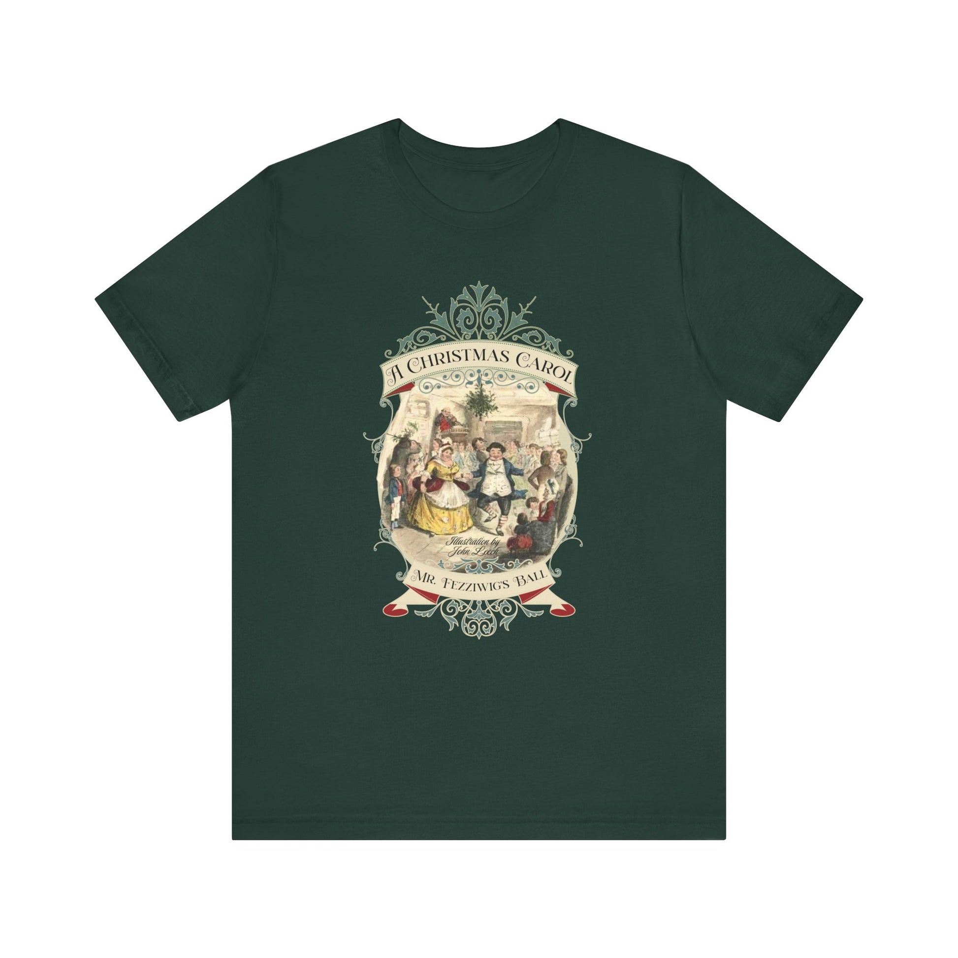 A Christmas Carol TShirt, Vintage Charles Dickens Victorian, Scrooge Fezziwig's Ball, Holiday Tradition X-Mas Movie T-shirt Bookish Christmas T-Shirt Printify Forest XS 