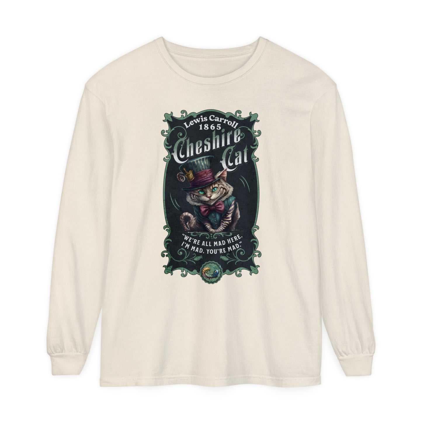 Cheshire Cat Long Sleeve Shirt, Alice in Wonderland, Lewis Carroll Dark Academia TShirt Mad Hatter Tea Party Bookish Book Lover Booktok Gift Long-sleeve Printify Ivory S 