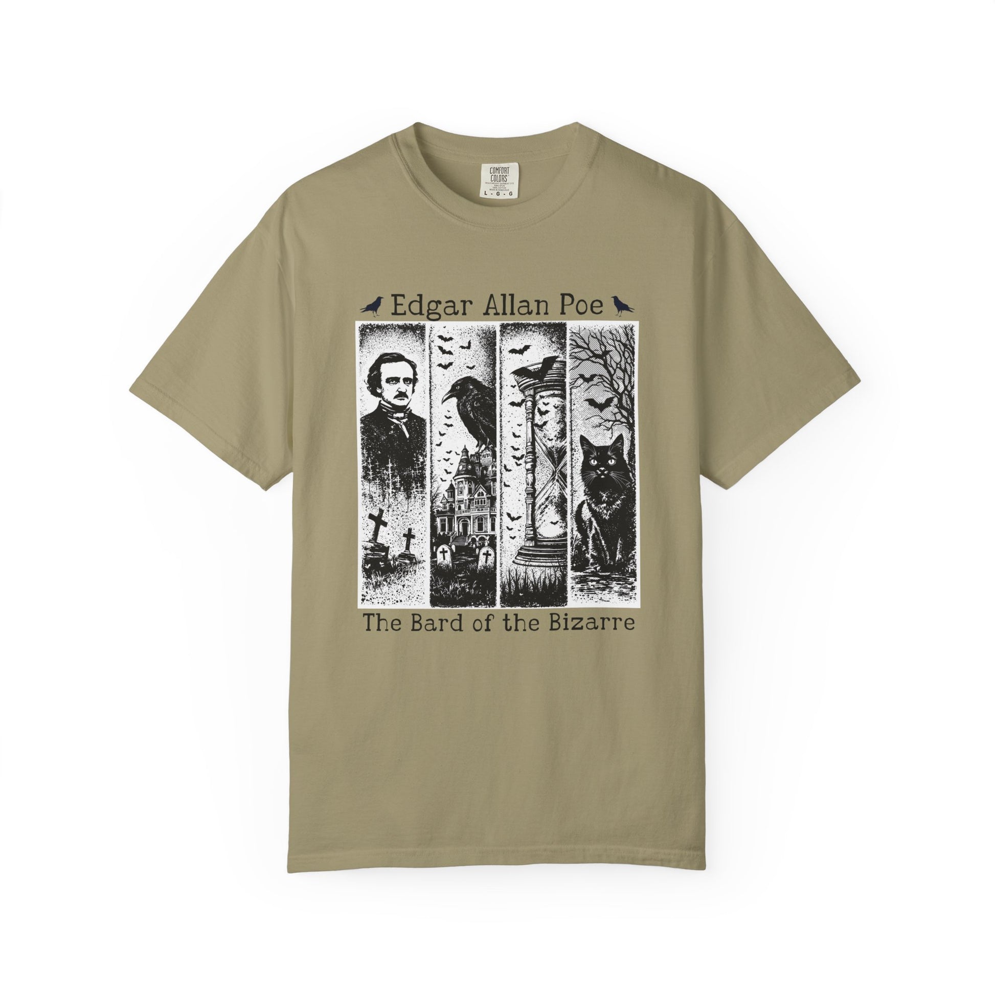 Edgar Allan Poe T-Shirt Gothic Graphic Tee The Raven Nevermore Quote Horror Literature Shirt Dark Academia Aesthetic Halloween Party Gift T-Shirt Printify Khaki S