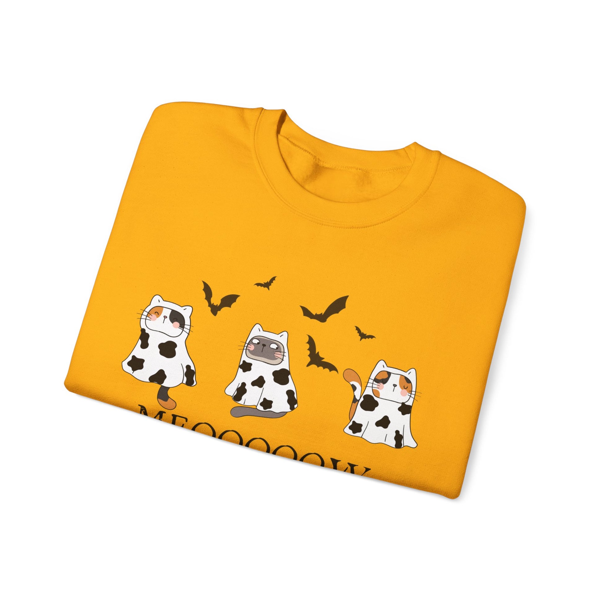 Cute Halloween Cow Ghost Cats Sweatshirt, Cats in Cow Ghost Costumes, Spooky Season Sweater, Halloween Party Shirt, Cat Lover Gift Sweatshirt Printify   