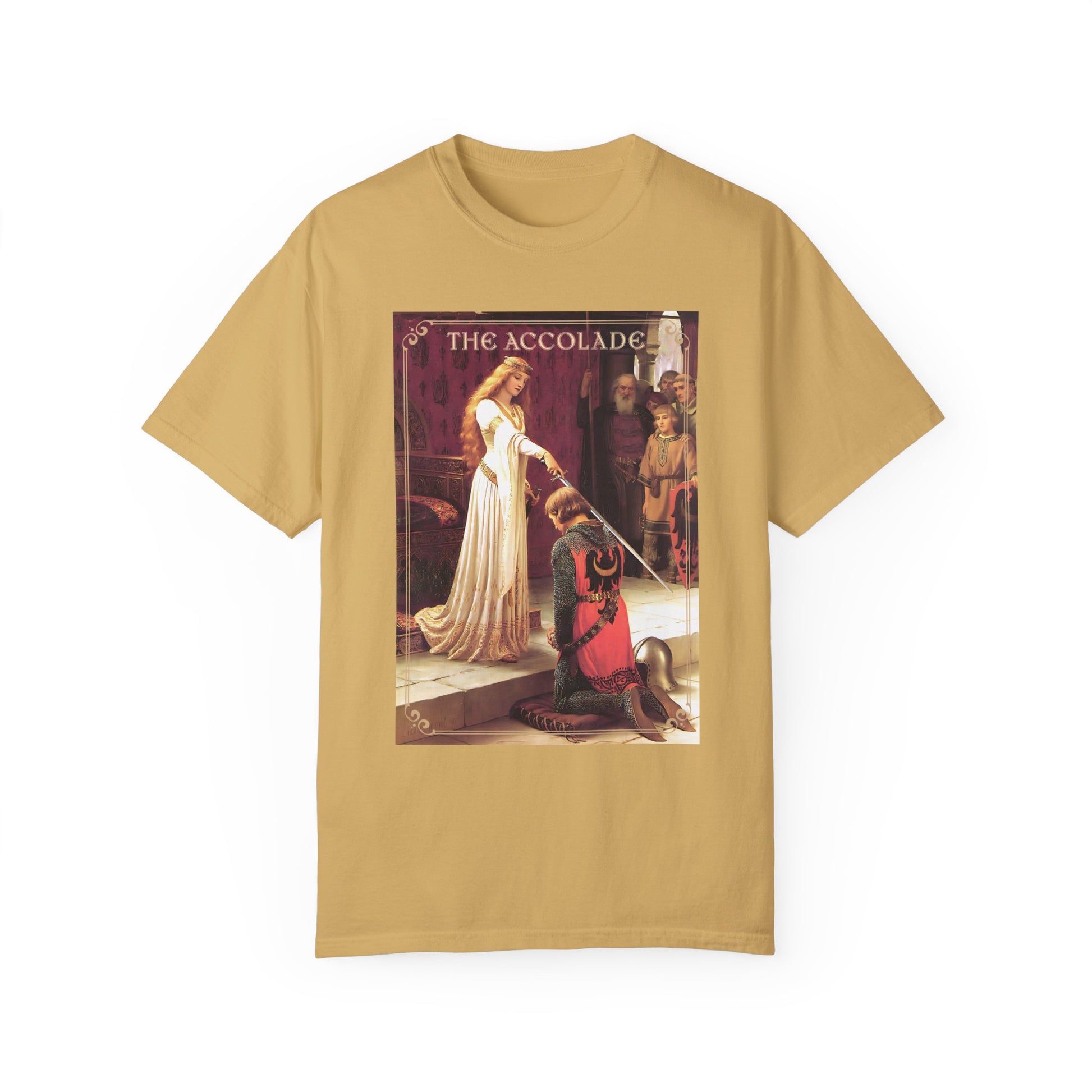 Renaissance The Accolade Print T-Shirt King Arthur And His Knights Renfaire Theme Gift Comfortable Medieval Festival Shirt Art Lover Gift T-Shirt Printify Mustard S