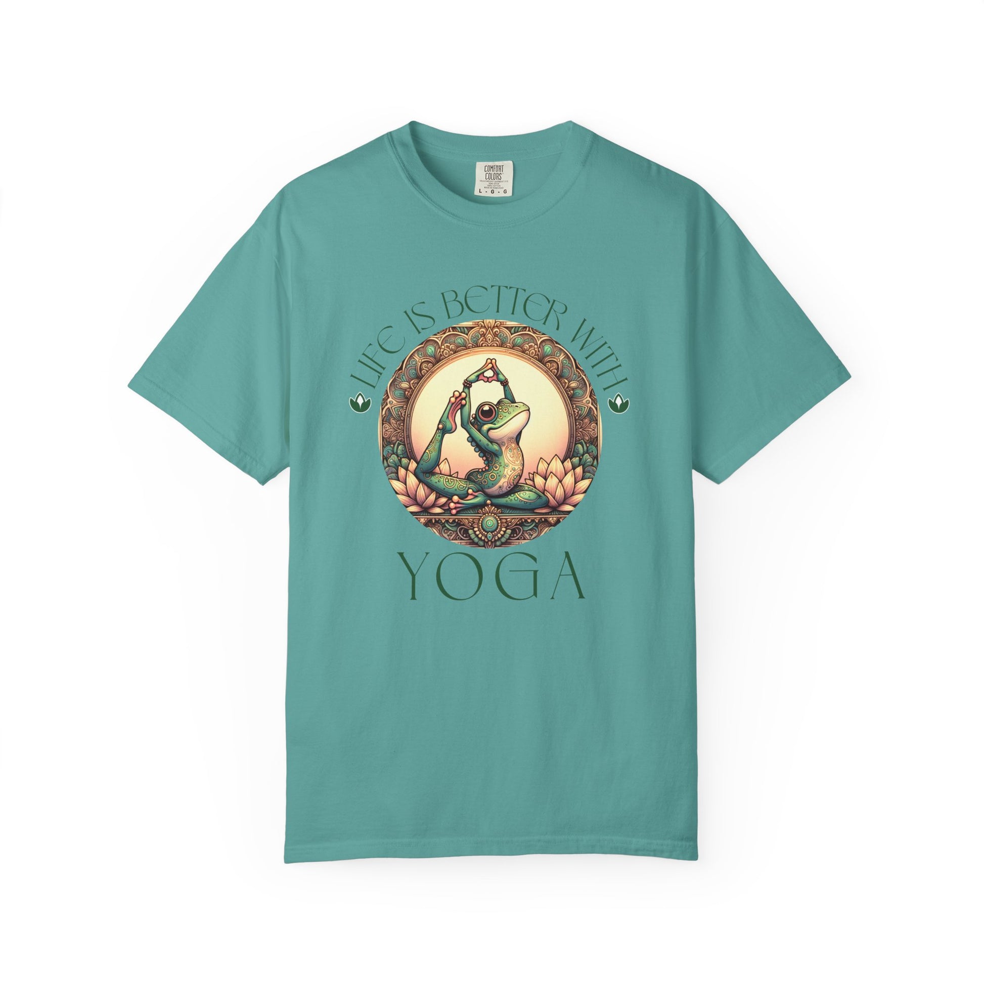 Green Yoga Frog Life Is Better With Yoga Unisex T-Shirt, Casual Wear, Highlander Fan Gift, T-Shirt Printify Seafoam S