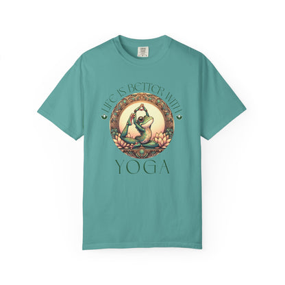 Green Yoga Frog Life Is Better With Yoga Unisex T-Shirt, Casual Wear, Highlander Fan Gift, T-Shirt Printify Seafoam S