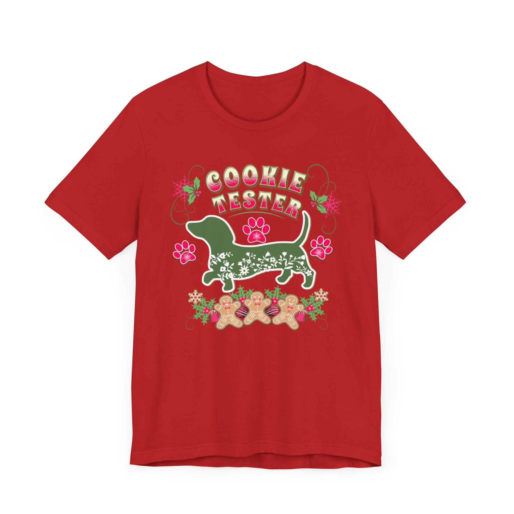 Christmas Dachshund Lover Baking TShirt,  Doxie Cookie Tester X-Mas T-Shirt, Dog Lover Shirt, Matching Family Christmas Cookie Baking Gift T-Shirt Printify   