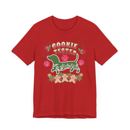 Christmas Dachshund Lover Baking TShirt,  Doxie Cookie Tester X-Mas T-Shirt, Dog Lover Shirt, Matching Family Christmas Cookie Baking Gift T-Shirt Printify   