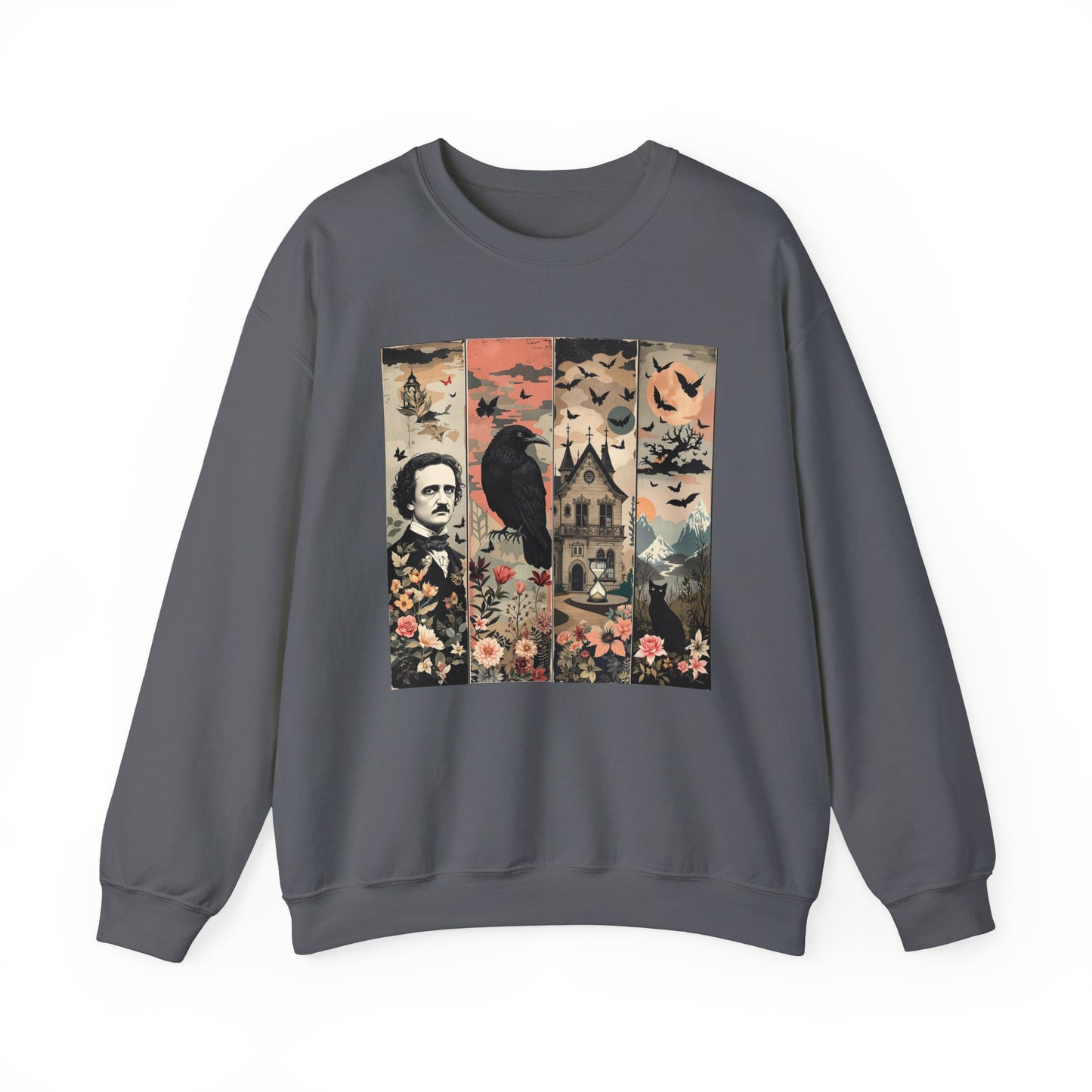 Edgar Allan Poe Sweatshirt The Raven Nevermore Gothic Horror Sweater Dark Academia Macabre Halloween Gift for Book Lovers Birthday Christmas Sweatshirt Printify Charcoal S