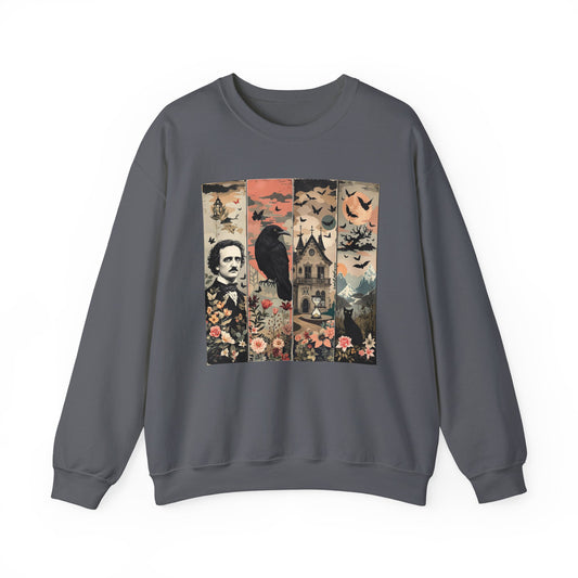 Edgar Allan Poe Sweatshirt The Raven Nevermore Gothic Horror Sweater Dark Academia Macabre Halloween Gift for Book Lovers Birthday Christmas Sweatshirt Printify Charcoal S