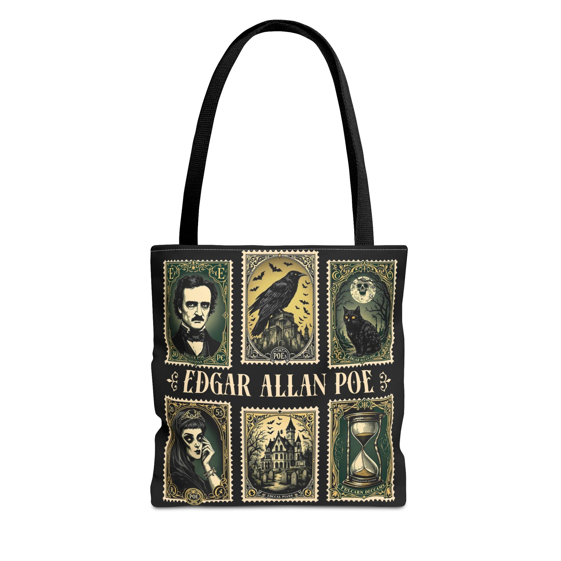 Edgar Allan Poe Tote Bag Gothic Literary Gift for Book Lover Dark Academia Macabre Accessory Halloween Tote Fall School Bag for Poetember Bags Printify 13" × 13'' Black