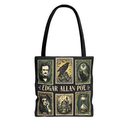Edgar Allan Poe Tote Bag Gothic Literary Gift for Book Lover Dark Academia Macabre Accessory Halloween Tote Fall School Bag for Poetember Bags Printify 13" × 13'' Black