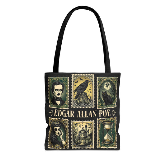 Edgar Allan Poe Tote Bag Gothic Literary Gift for Book Lover Dark Academia Macabre Accessory Halloween Tote Fall School Bag for Poetember Bags Printify 13" × 13'' Black
