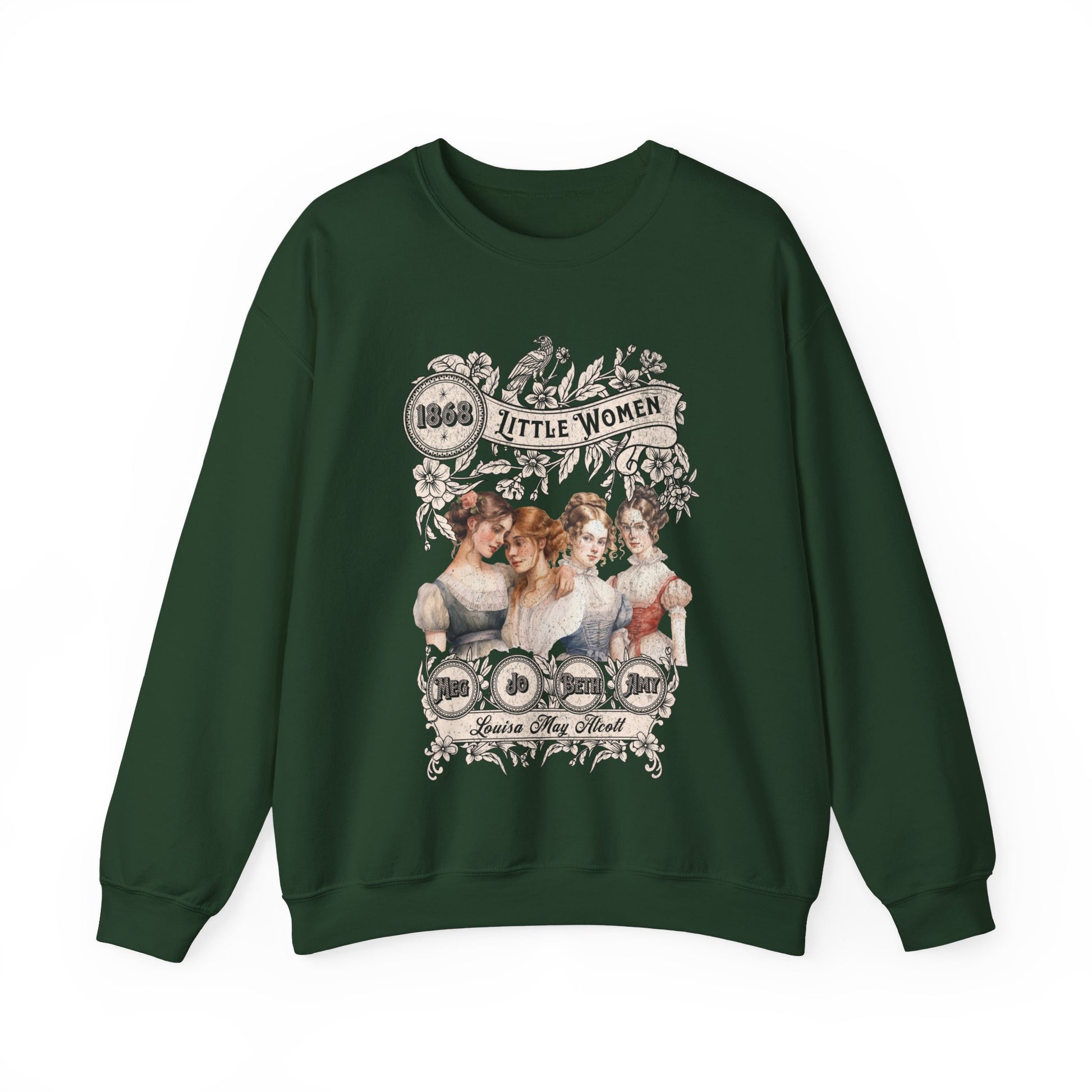 Little Women Sweatshirt, Louisa May Alcott Historical Romance Sweater, Bookish Literary Fan Art Gift, Gift for Her, Bookclub Crewneck Shirt Sweatshirt Printify S Forest Green 