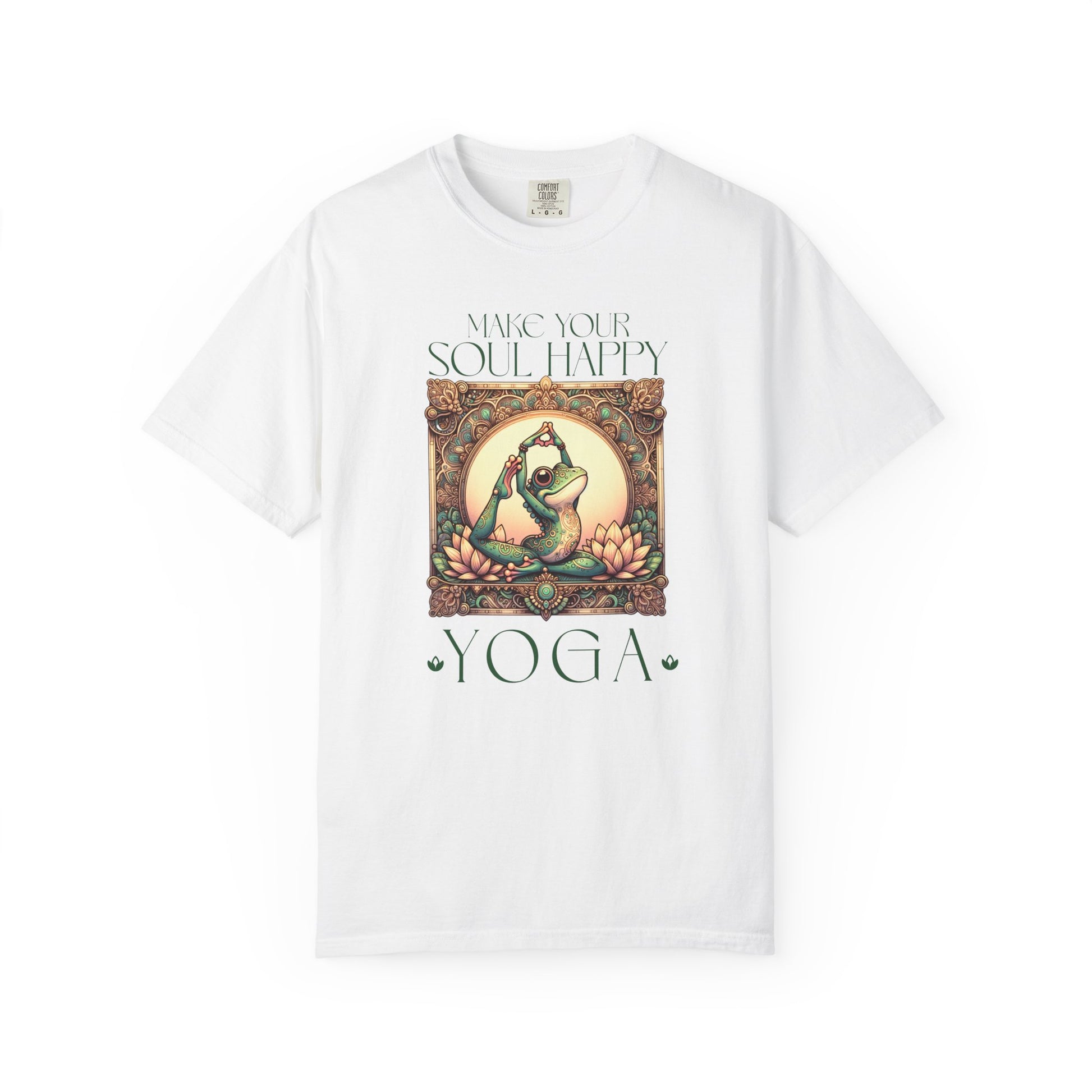 Green Yoga Frog Make Your Soul Happy Unisex T-Shirt, Casual Wear, Highlander Fan Gift, T-Shirt Printify White S