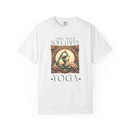 Green Yoga Frog Make Your Soul Happy Unisex T-Shirt, Casual Wear, Highlander Fan Gift, T-Shirt Printify White S