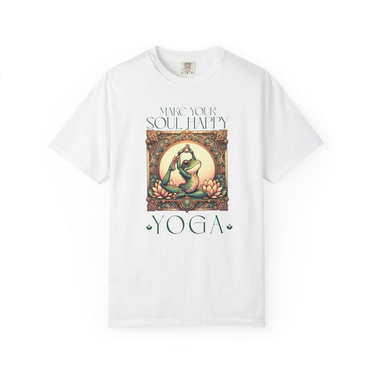 Green Yoga Frog Make Your Soul Happy Unisex T-Shirt, Casual Wear, Highlander Fan Gift, T-Shirt Printify White S