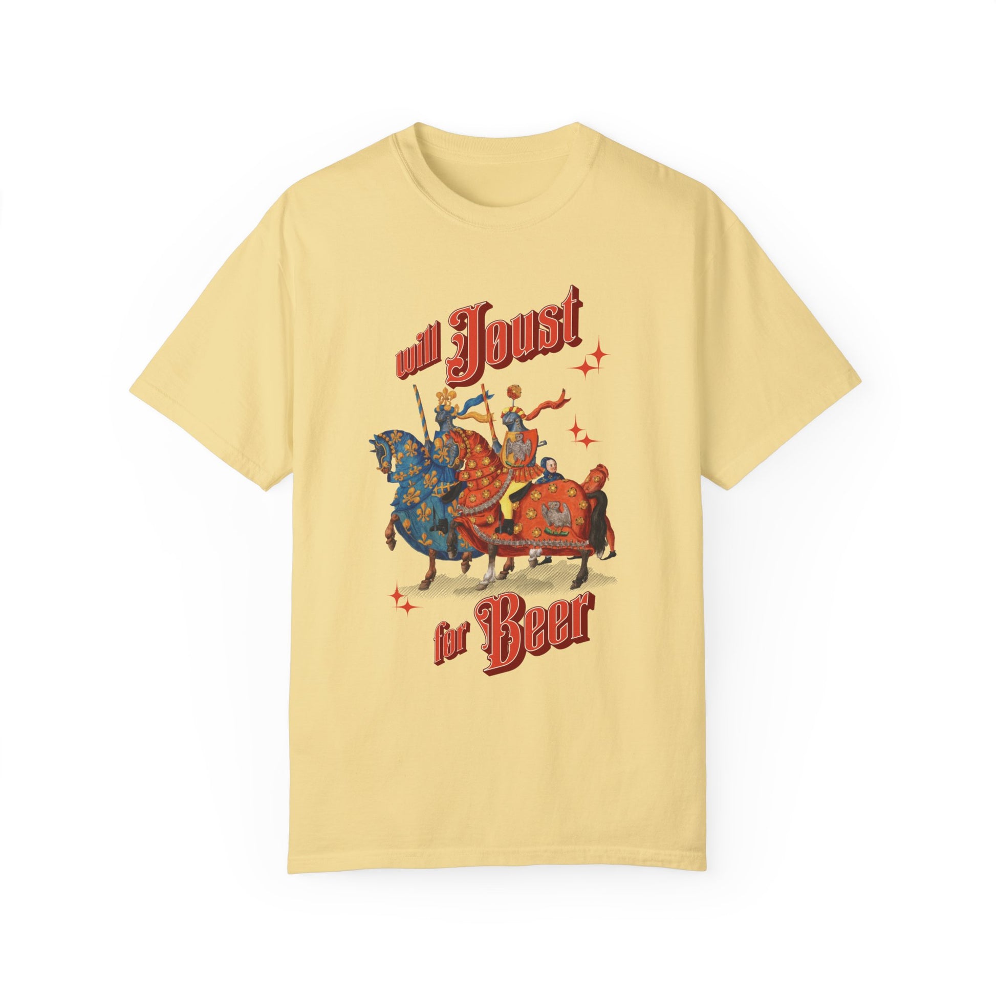 Will Joust for Beer Renfair T-Shirt, Funny Medieval Renaissance Faire Tee. Beer Lover Gift, Festival Attire, Medieval Theme Ren-Fair Costume T-Shirt Printify Butter S