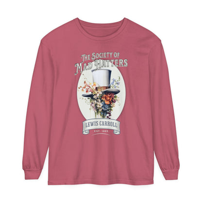 Alice in Wonderland Long Sleeve Shirt, Vintage Lewis Carroll The Mad Hatter TShirt, Tea Party, Queen of Hearts Bookish Booktok Academia Gift Long-sleeve Printify Crimson S 