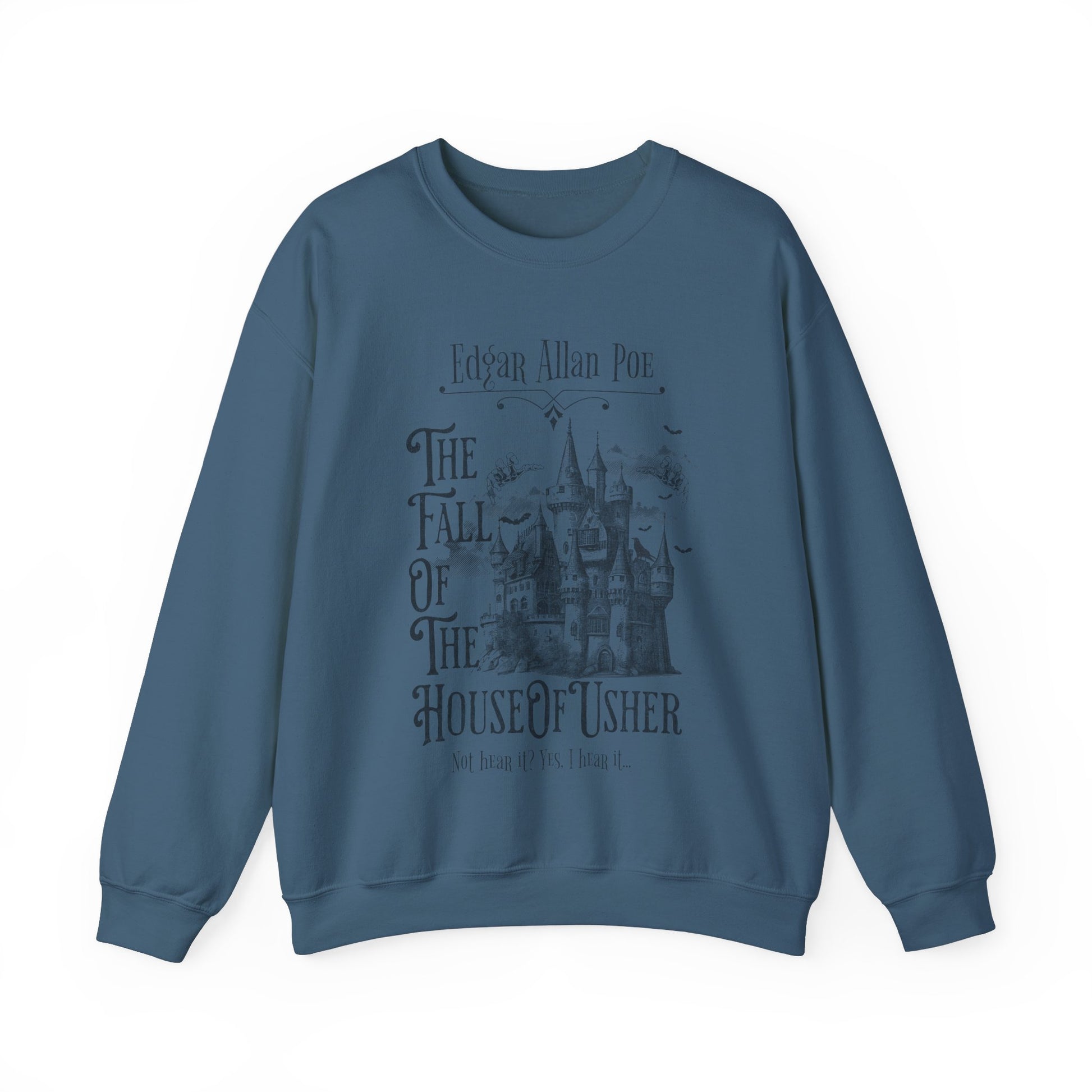 Edgar Allan Poe Sweatshirt Fall Of The House Of Usher Dark Academia Book Lover Gift Haunting Poetry Gothic Horror Merch Gift For Teacher Sweatshirt Printify S Indigo Blue 