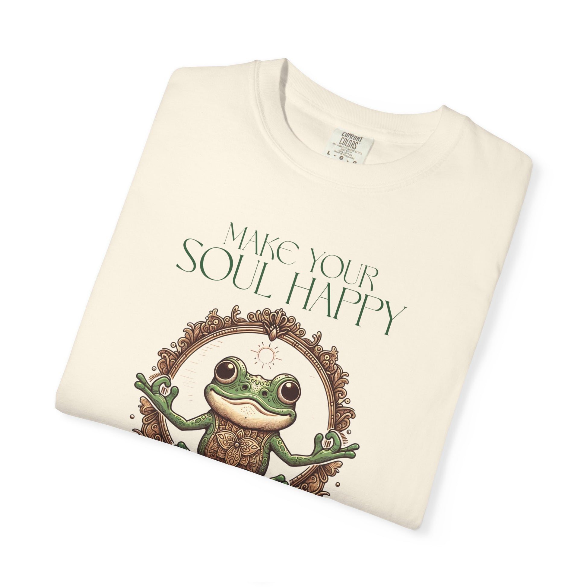 Green Yoga Frog Make Your Soul Happy Unisex T-Shirt, Casual Wear, Highlander Fan Gift, T-Shirt Printify