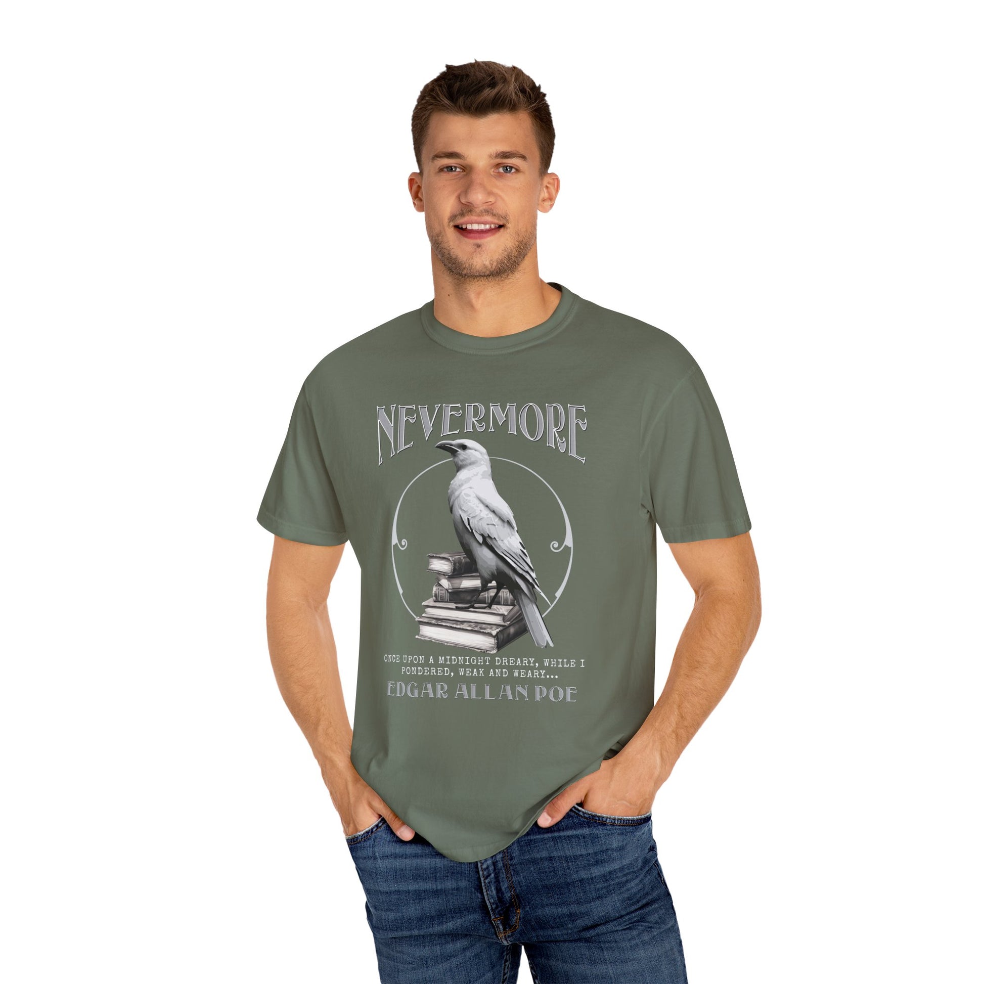 Edgar Allan Poe The White Raven Unisex Garment-Dyed T-shirt T-Shirt Printify   