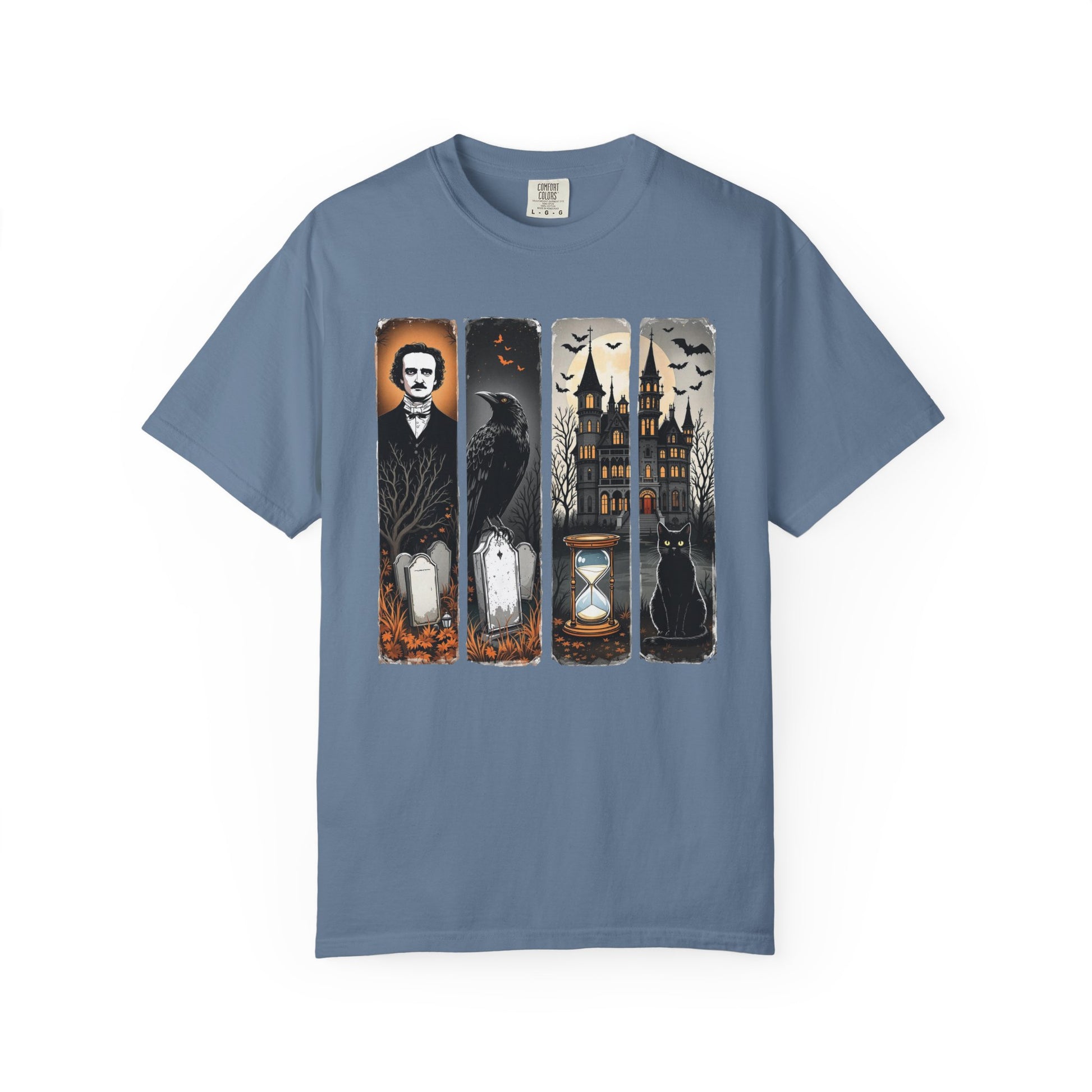 Edgar Allan Poe T-Shirt Gothic Graphic Tee The Raven Nevermore Quote Horror Literature Shirt Dark Academia Aesthetic Halloween Party Gift T-Shirt Printify Blue Jean S