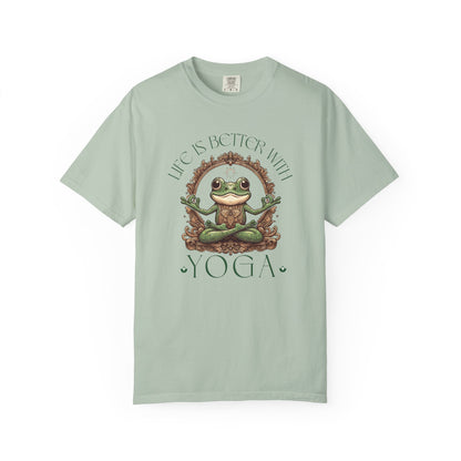 Green Yoga Frog Life Is Better With Yoga Unisex T-Shirt, Casual Wear, Highlander Fan Gift, T-Shirt Printify Bay S