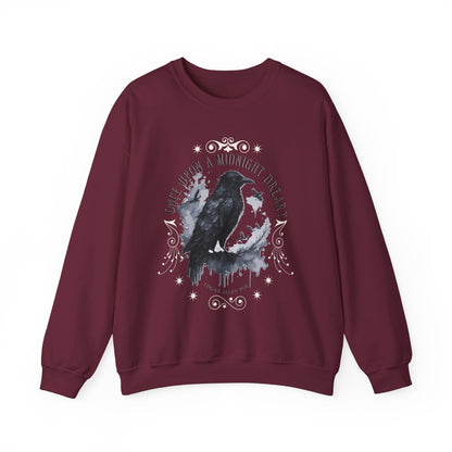 Edgar Allan Poe, The Raven Sweatshirt, Poet, Poetry Lover Sweater, Book Lover, Haunting Gothic Gift, Light, Dark Academia, Horror Movie Top Sweatshirt Printify S Maroon 