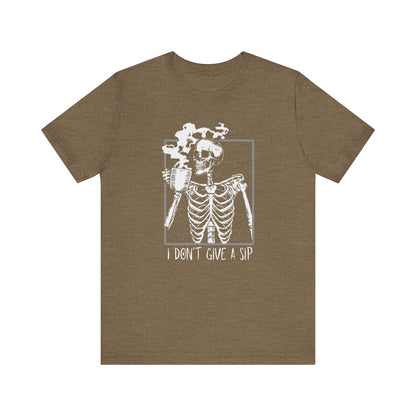 Halloween Skeleton TShirt, Funny Coffee Drinking Skeleton, Spooky Season Tee, Trick or Treating Shirt, Halloween Party T-Shirt, T-Shirt Printify Heather Olive XS 