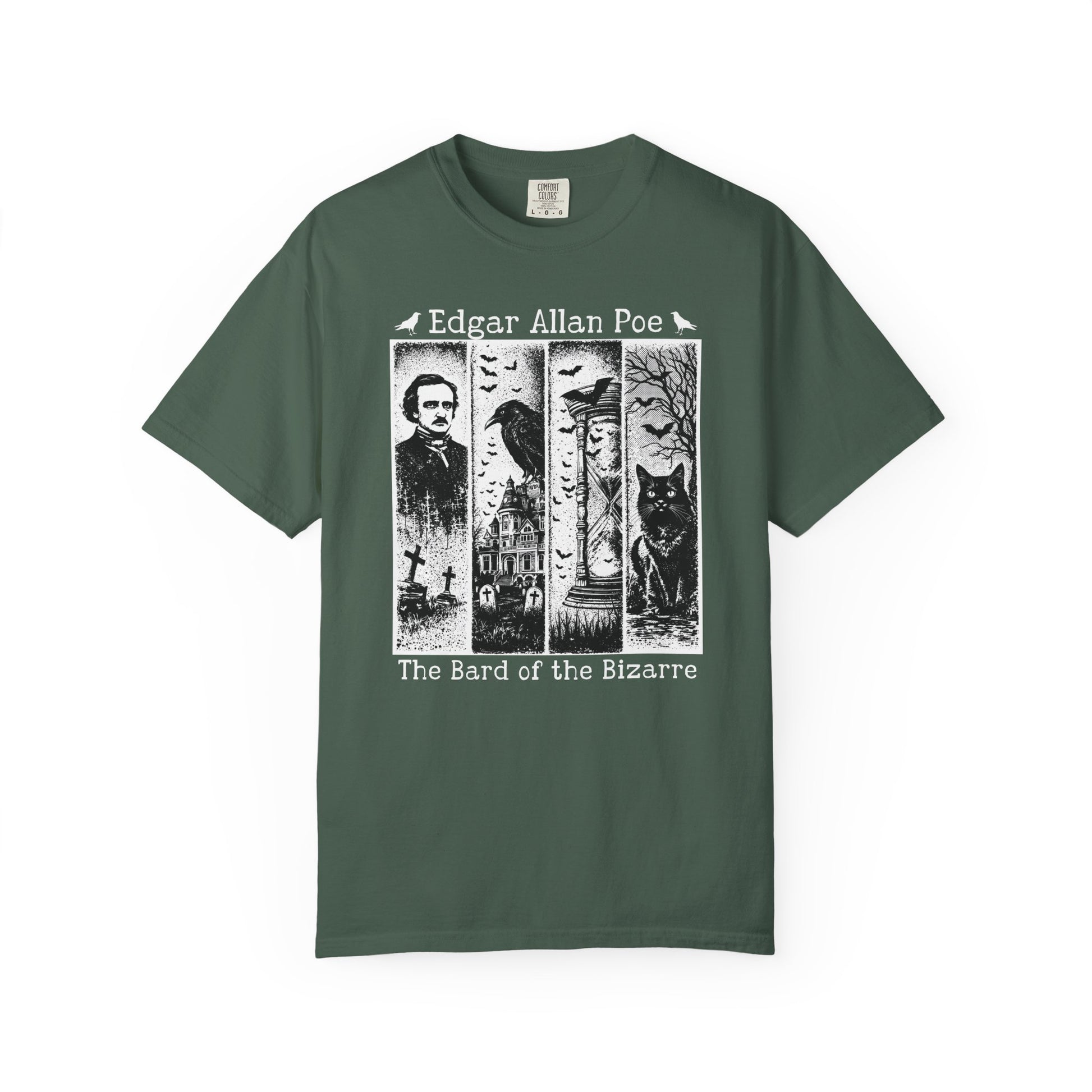 Edgar Allan Poe T-Shirt Gothic Graphic Tee The Raven Nevermore Quote Horror Literature Shirt Dark Academia Aesthetic Halloween Party Gift T-Shirt Printify Blue Spruce S