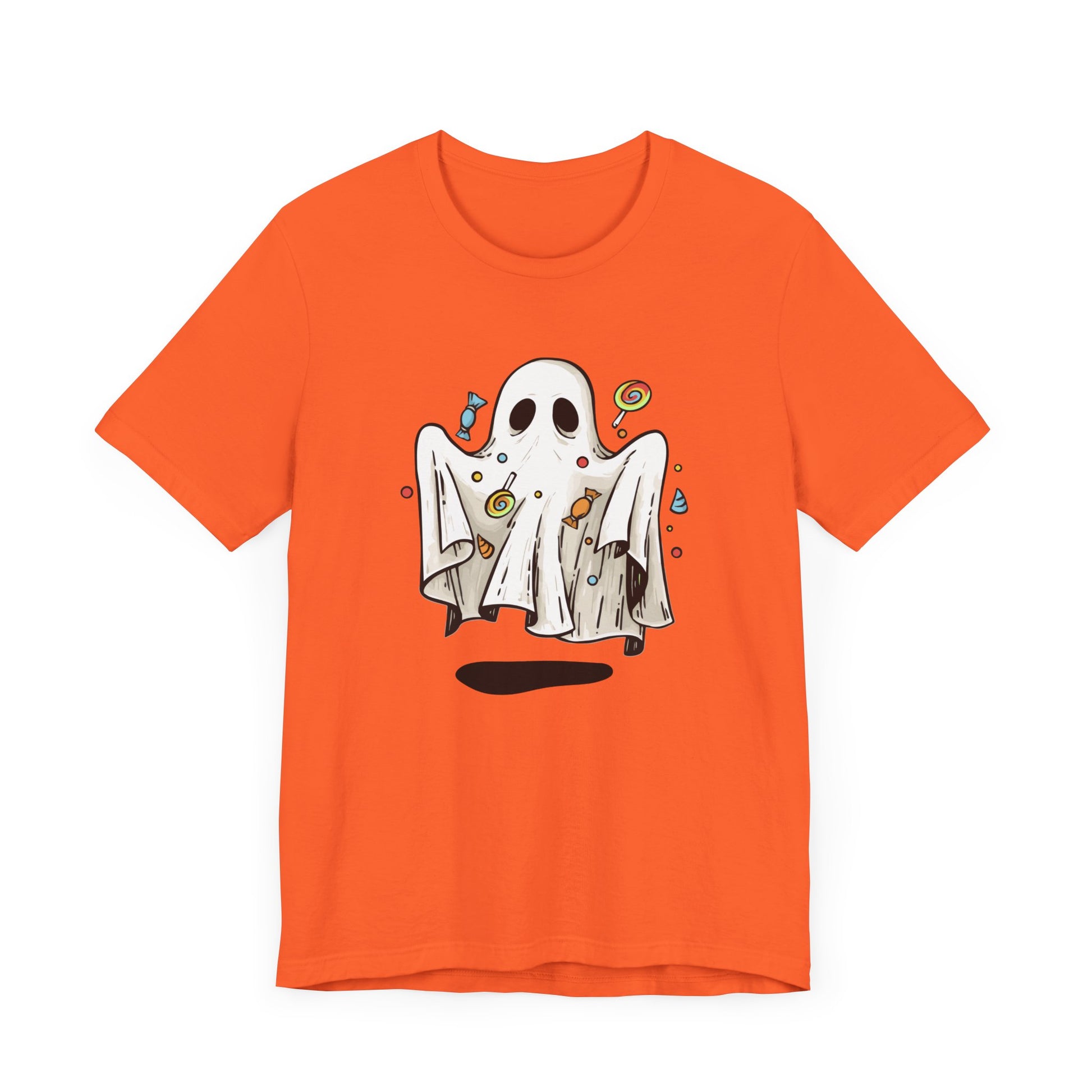 Cute Halloween Ghost Floating, Covered in Candy TShirt, Trick or Treat Shirt, Spooky Ghost Season Tee, Fun Halloween Party, Festival T-Shirt T-Shirt Printify   