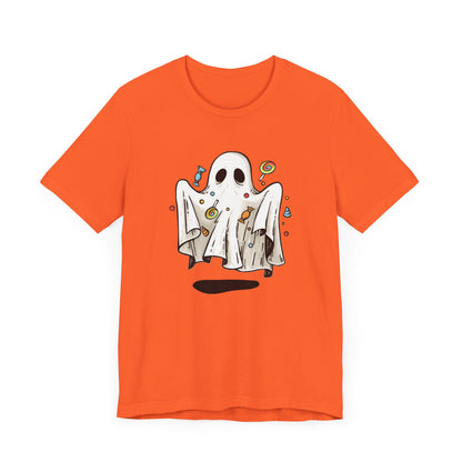 Cute Halloween Ghost Floating, Covered in Candy TShirt, Trick or Treat Shirt, Spooky Ghost Season Tee, Fun Halloween Party, Festival T-Shirt T-Shirt Printify   