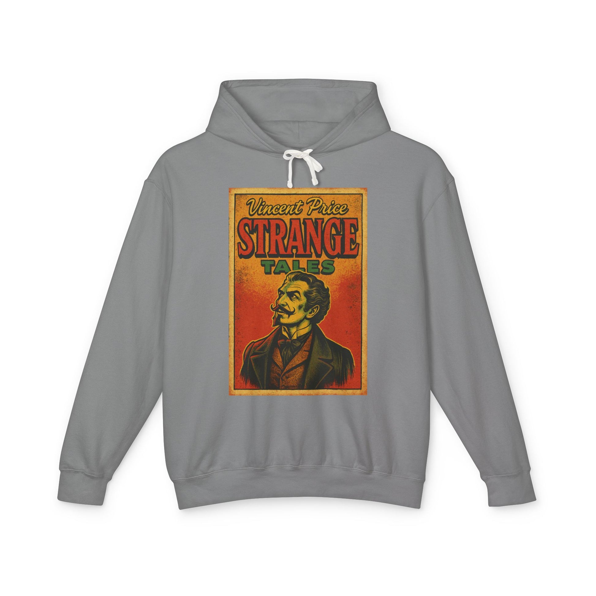 Vincent Price Vintage Strange Tales Hoodie, Unisex Lightweight Sweatshirt, Retro Graphic Outerwear, Gift for Readers, Fall Fashion Hoodie Printify S Grey