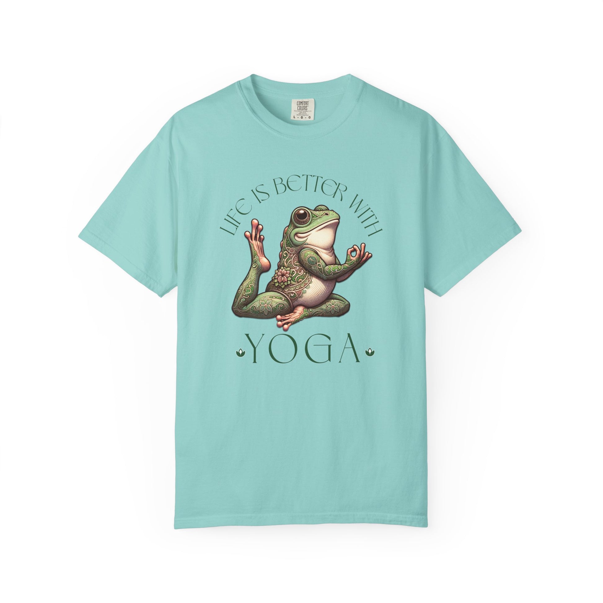 Green Yoga Frog Life Is Better With Yoga Unisex T-Shirt, Casual Wear, Highlander Fan Gift, T-Shirt Printify Chalky Mint S