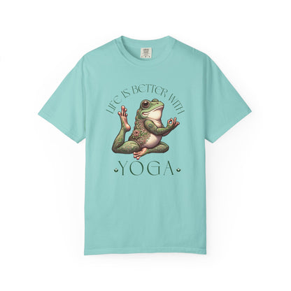 Green Yoga Frog Life Is Better With Yoga Unisex T-Shirt, Casual Wear, Highlander Fan Gift, T-Shirt Printify Chalky Mint S